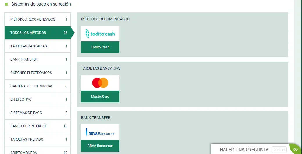 Betwinner ofrece varios métodos de pago Métodos de pago
